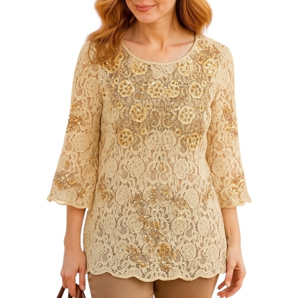 SUNDANCE Moon Flower Sequin‎ Lace Top